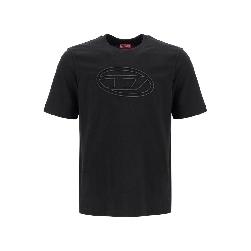 black cotton t-shirt with embossed logo