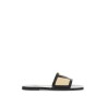 men's black and beige goat leather slippers with central strap