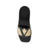 men's black and beige goat leather slippers with central strap