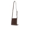 small suede crossbody bag in dark brown with studs and fringe