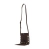 small suede crossbody bag in dark brown with studs and fringe