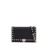 mini black leather bag with golden metal studs