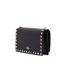 mini black leather bag with golden metal studs