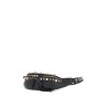 black leather belt bag with studs and shoulder strap