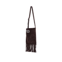 medium dark brown suede fringe crossbody bag