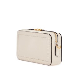 mini camera case in ivory leather with adjustable strap and golden details