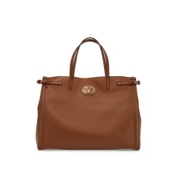 borsa tote grande in pelle marrone minimalista con fibbie decorative