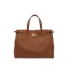 borsa tote grande in pelle marrone minimalista con fibbie decorative