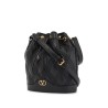 quilted black leather drawstring bag