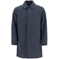 long blue waterproof coat in high-quality polyester with buttons