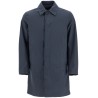 long blue waterproof coat in high-quality polyester with buttons