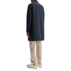 long blue waterproof coat in high-quality polyester with buttons