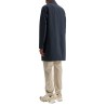 long blue waterproof coat in high-quality polyester with buttons