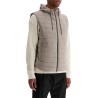 sleeveless down jacket in dove gray polyester with quilted hood