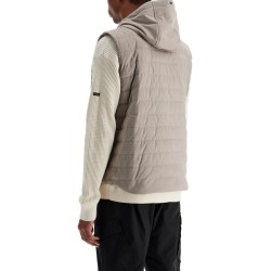 sleeveless down jacket in dove gray polyester with quilted hood