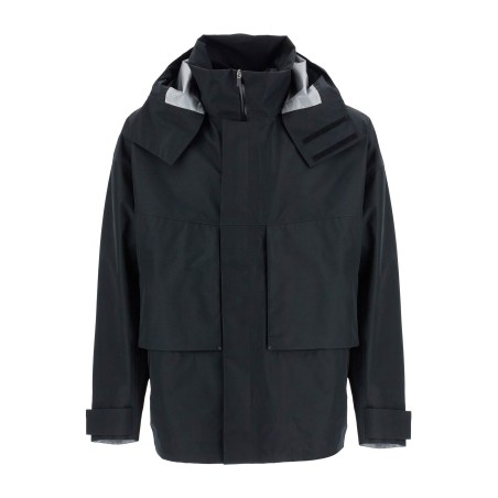 short black waterproof jacket for men in polyester with hood