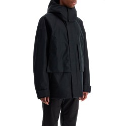 short black waterproof jacket for men in polyester with hood