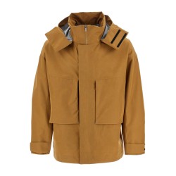 light brown waterproof short jacket in polyester with hood