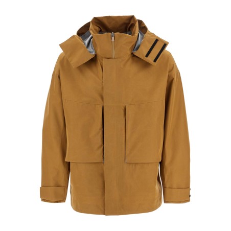 light brown waterproof short jacket in polyester with hood