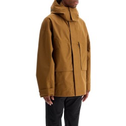 light brown waterproof short jacket in polyester with hood