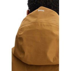 light brown waterproof short jacket in polyester with hood