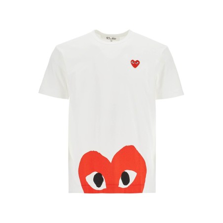 t-shirt in cotone bianco con cuore rosso unisex