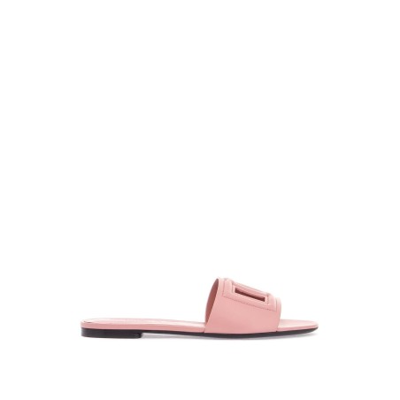 flat slipper in pink calfskin with embossed dg logo