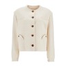 cropped cream cotton bolero with buttons and pockets