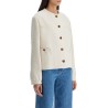 cropped cream cotton bolero with buttons and pockets