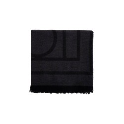 dark grey wool and cashmere scarf with monogram pattern