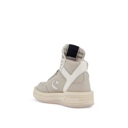 oyster/white leather sneakers with stylized star turbowpn