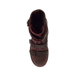 dark red horse leather boots with adjustable straps