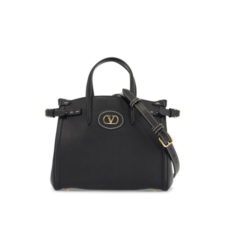 borsa tote piccola nera in pelle con logo oro