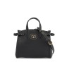 borsa tote piccola nera in pelle con logo oro