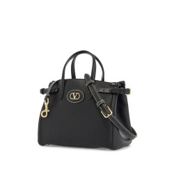 borsa tote piccola nera in pelle con logo oro