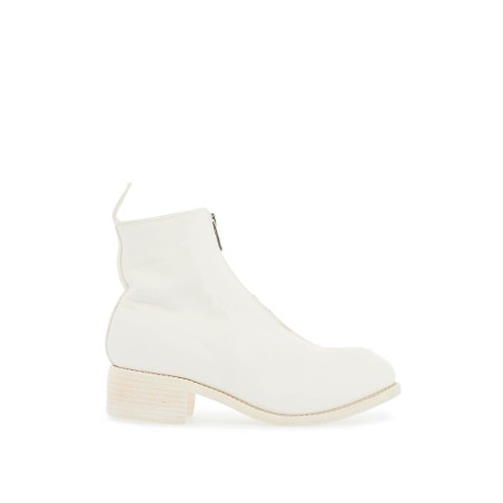 unisex white horse and calf leather boots with elegant side zip