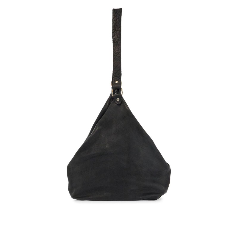 black horse leather triangular bag with zip closure