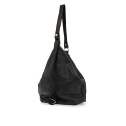 black horse leather triangular bag with zip closure