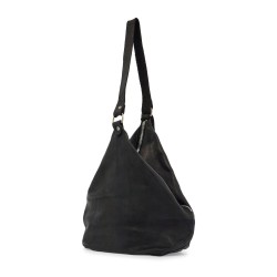 black horse leather triangular bag with zip closure