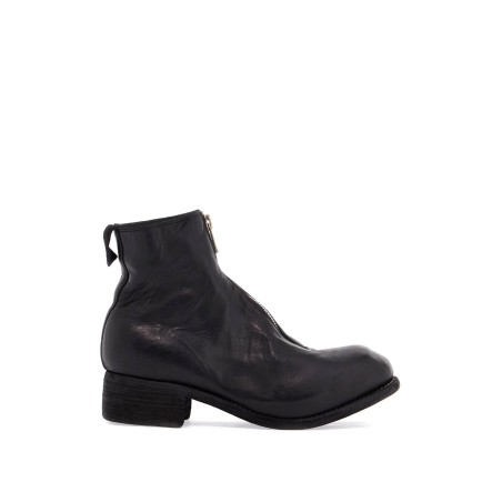 unisex leather boots in black horse and calfskin with metal zip