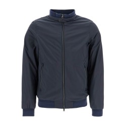 bomber impermeabile leggero in poliammide blu scuro con zip e tasche