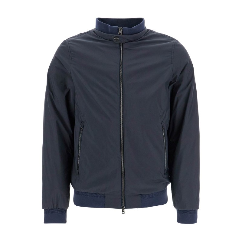 bomber impermeabile leggero in poliammide blu scuro con zip e tasche