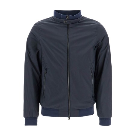 bomber impermeabile leggero in poliammide blu scuro con zip e tasche