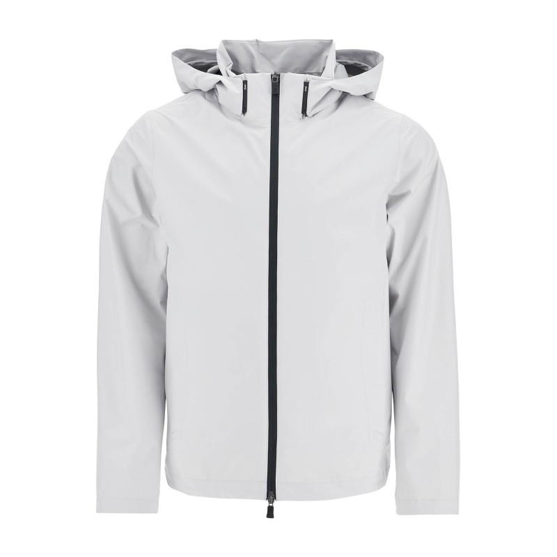 light gray polyester waterproof bomber with hood