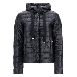 ultra-lightweight black nylon down jacket with hood