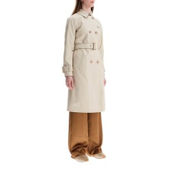 beige cotton double-breasted trench coat with adjustable sleeves