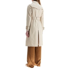 beige cotton double-breasted trench coat with adjustable sleeves