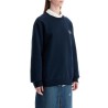 unisex dark blue organic cotton sweatshirt with embroidered logo