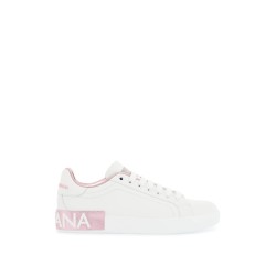 white and pink low-top sneakers for women in calfskin