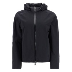 short black waterproof polyamide jacket with hood and zip